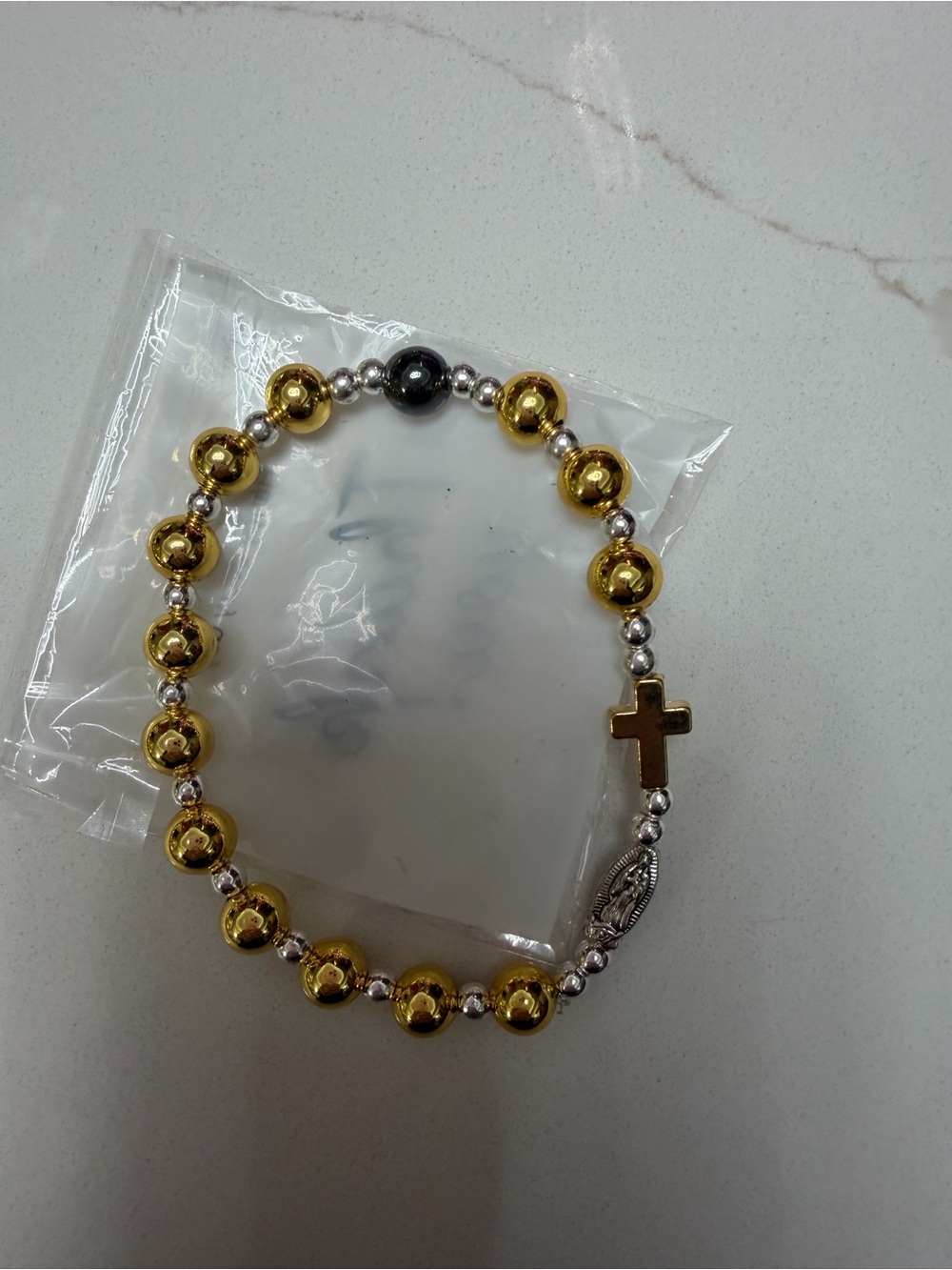 Handmade Gold and Silver Beaded Cross Bracelet - Women's Jewelry
